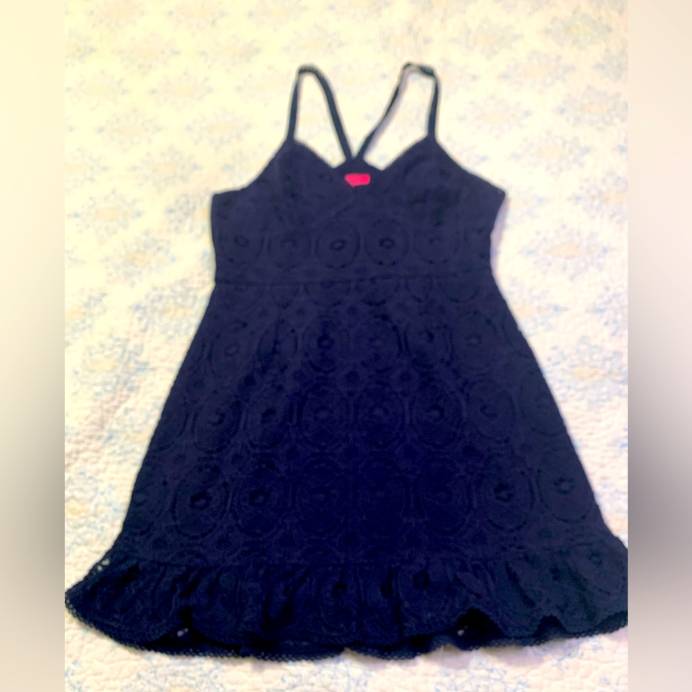 Betsey Johnson Navy Blue Lacy Mini Dress Size M #556